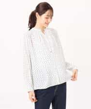 FOBGD39150 MK MICHEL KLEIN(MK ミッシェルクラン) ミニトライアングル幾何柄ブラウス/接触冷感/UVカット/洗える アイボリー