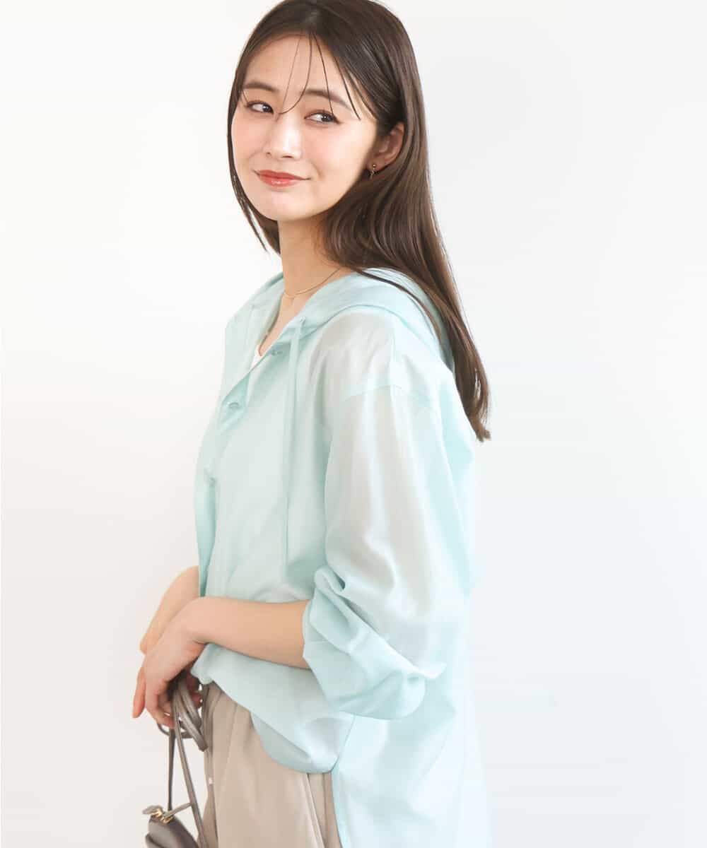 FOBGD41160 MK MICHEL KLEIN(MK ミッシェルクラン) フーディーデザインシアーシャツブラウス/洗える ミント