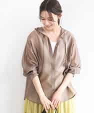 FOBGD41160 MK MICHEL KLEIN(MK ミッシェルクラン) フーディーデザインシアーシャツブラウス/洗える モカ