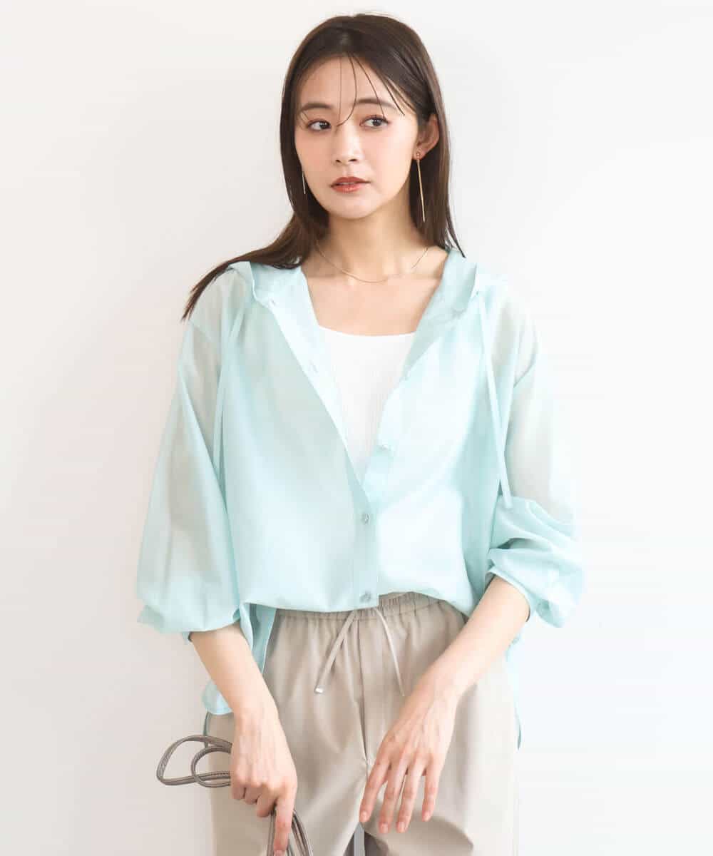 FOBGD41160 MK MICHEL KLEIN(MK ミッシェルクラン) フーディーデザインシアーシャツブラウス/洗える モカ