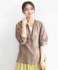 FOBGD41160 MK MICHEL KLEIN(MK ミッシェルクラン) フーディーデザインシアーシャツブラウス/洗える モカ