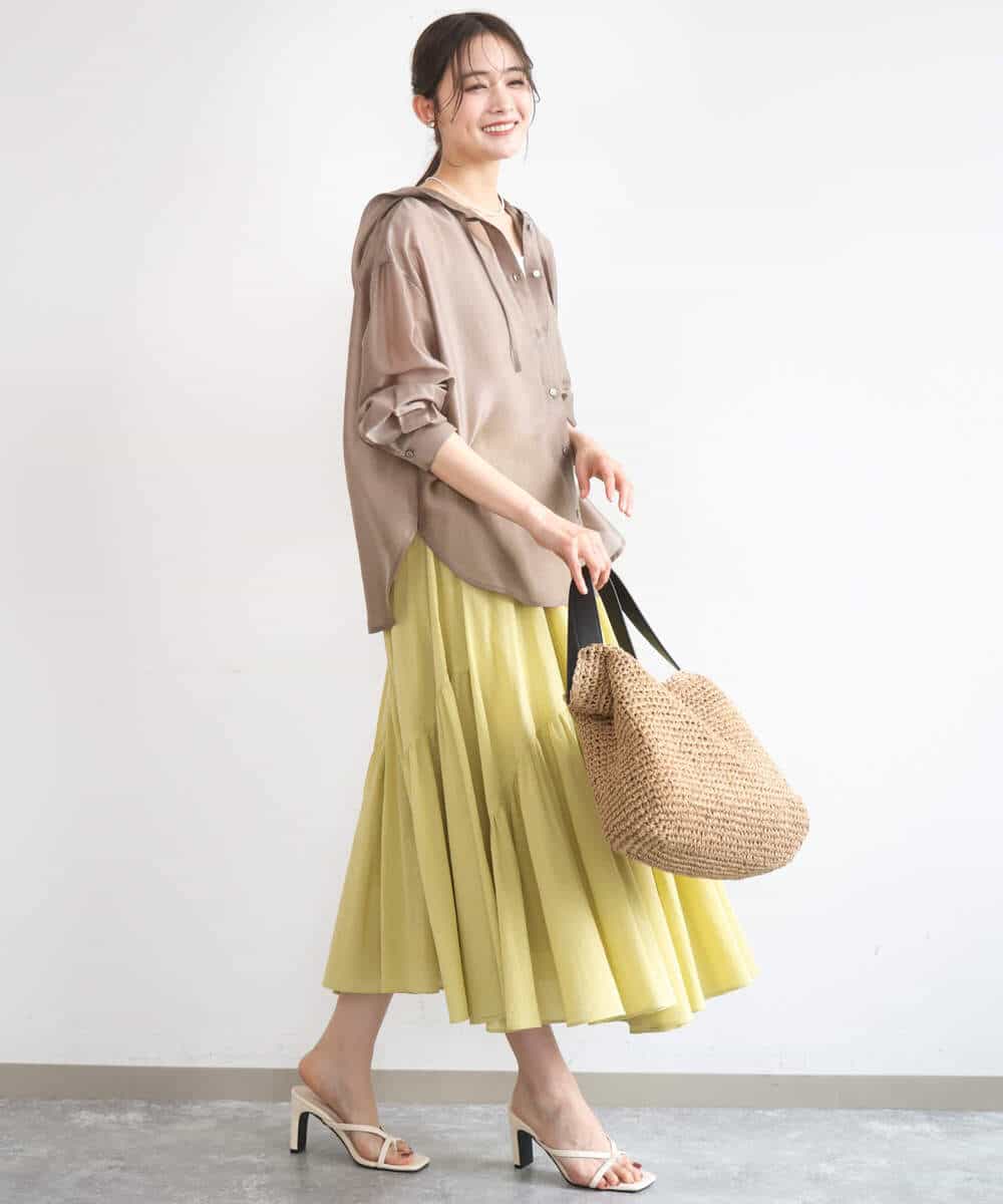 FOBGD41160 MK MICHEL KLEIN(MK ミッシェルクラン) フーディーデザインシアーシャツブラウス/洗える モカ