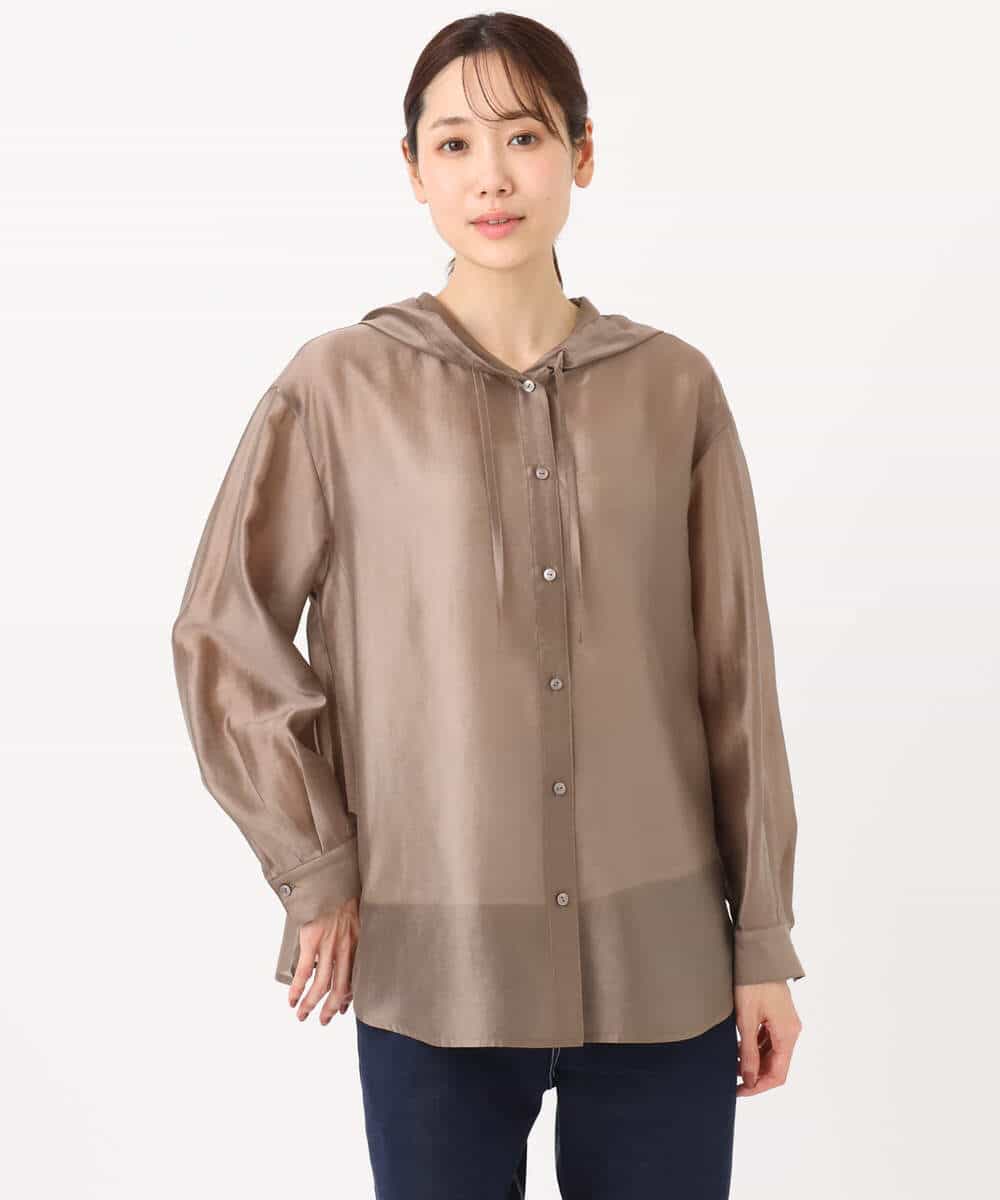 FOBGD41160 MK MICHEL KLEIN(MK ミッシェルクラン) フーディーデザインシアーシャツブラウス/洗える モカ