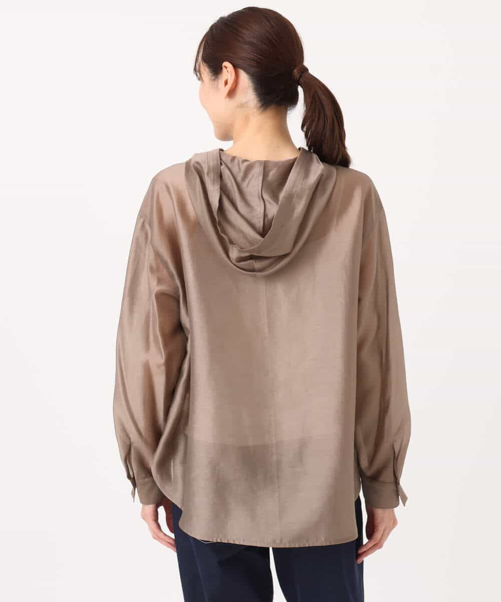 FOBGD41160 MK MICHEL KLEIN(MK ミッシェルクラン) フーディーデザインシアーシャツブラウス/洗える モカ
