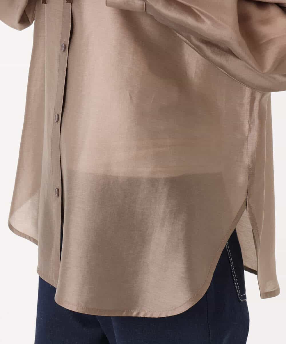 FOBGD41160 MK MICHEL KLEIN(MK ミッシェルクラン) フーディーデザインシアーシャツブラウス/洗える モカ