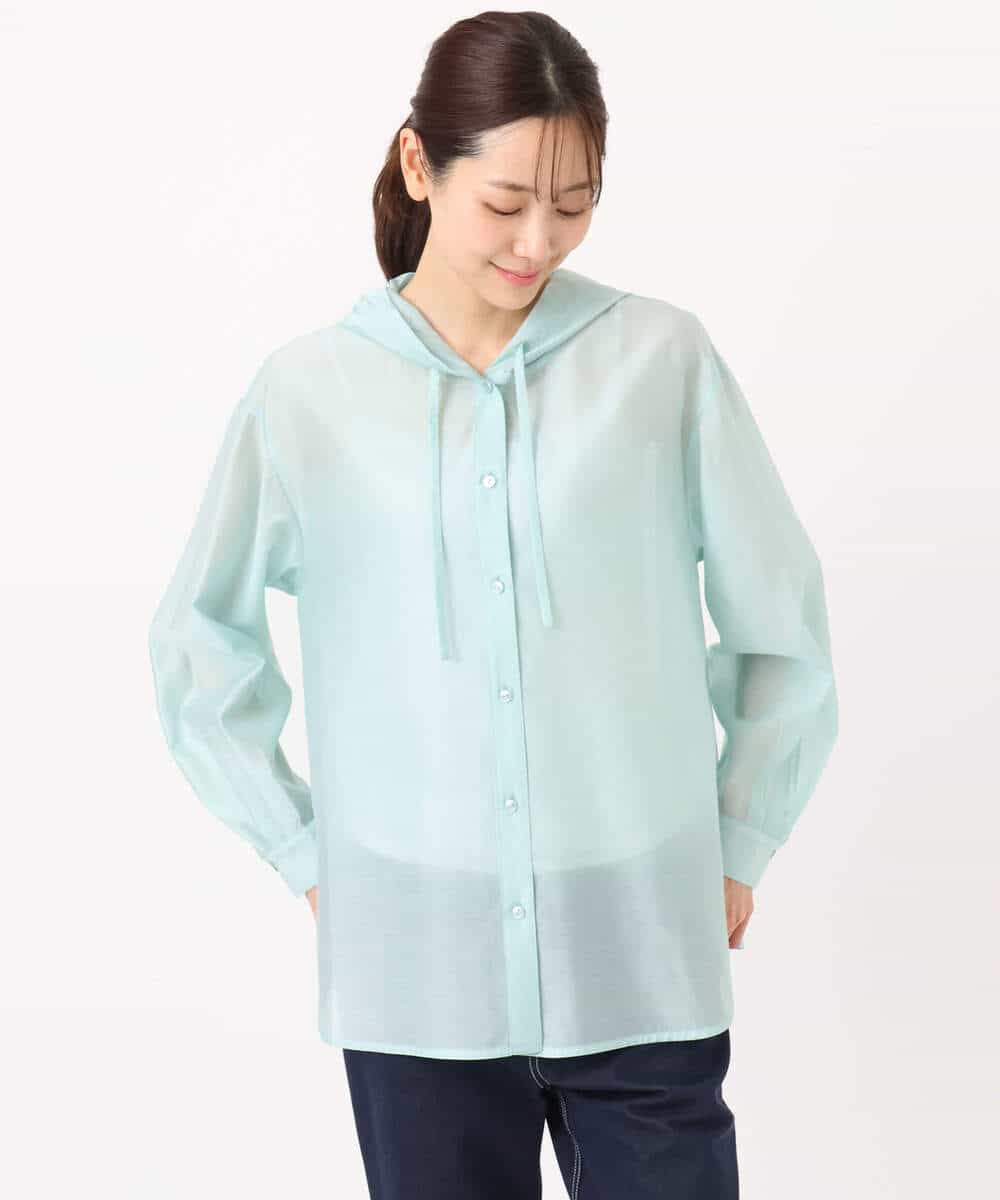 FOBGD41160 MK MICHEL KLEIN(MK ミッシェルクラン) フーディーデザインシアーシャツブラウス/洗える モカ