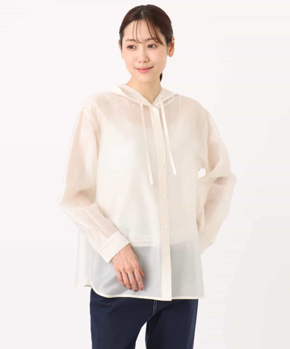 FOBGD41160 MK MICHEL KLEIN(MK ミッシェルクラン) フーディーデザインシアーシャツブラウス/洗える モカ