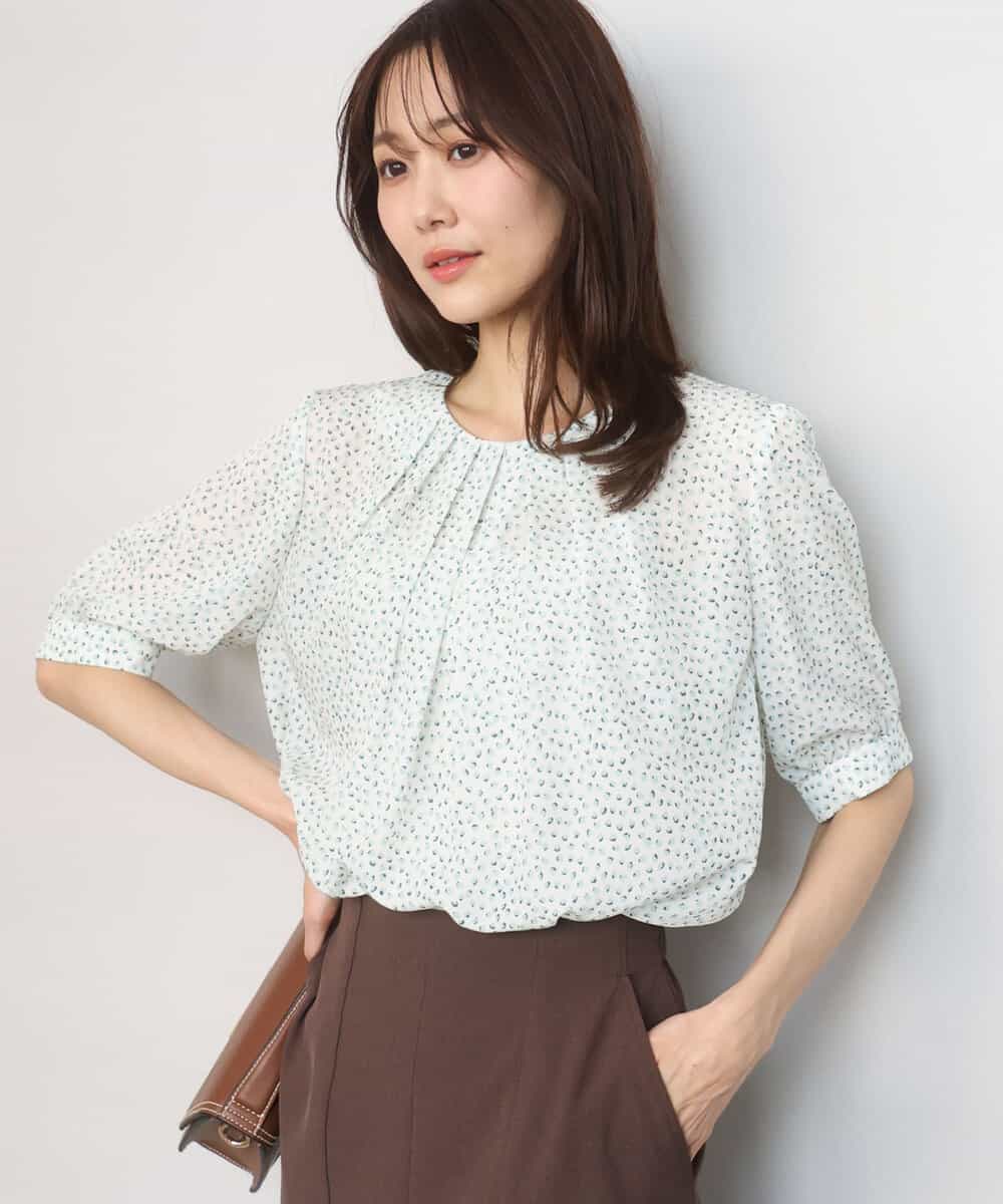 FOBGD42150 MK MICHEL KLEIN(MK ミッシェルクラン) フラワーモチーフプリントブラウス/接触冷感/UVカット/洗える アイボリー