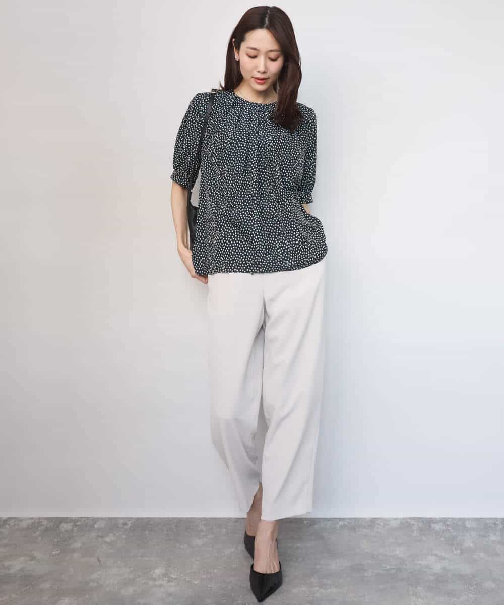 FOBGD42150 MK MICHEL KLEIN(MK ミッシェルクラン) フラワーモチーフプリントブラウス/接触冷感/UVカット/洗える アイボリー