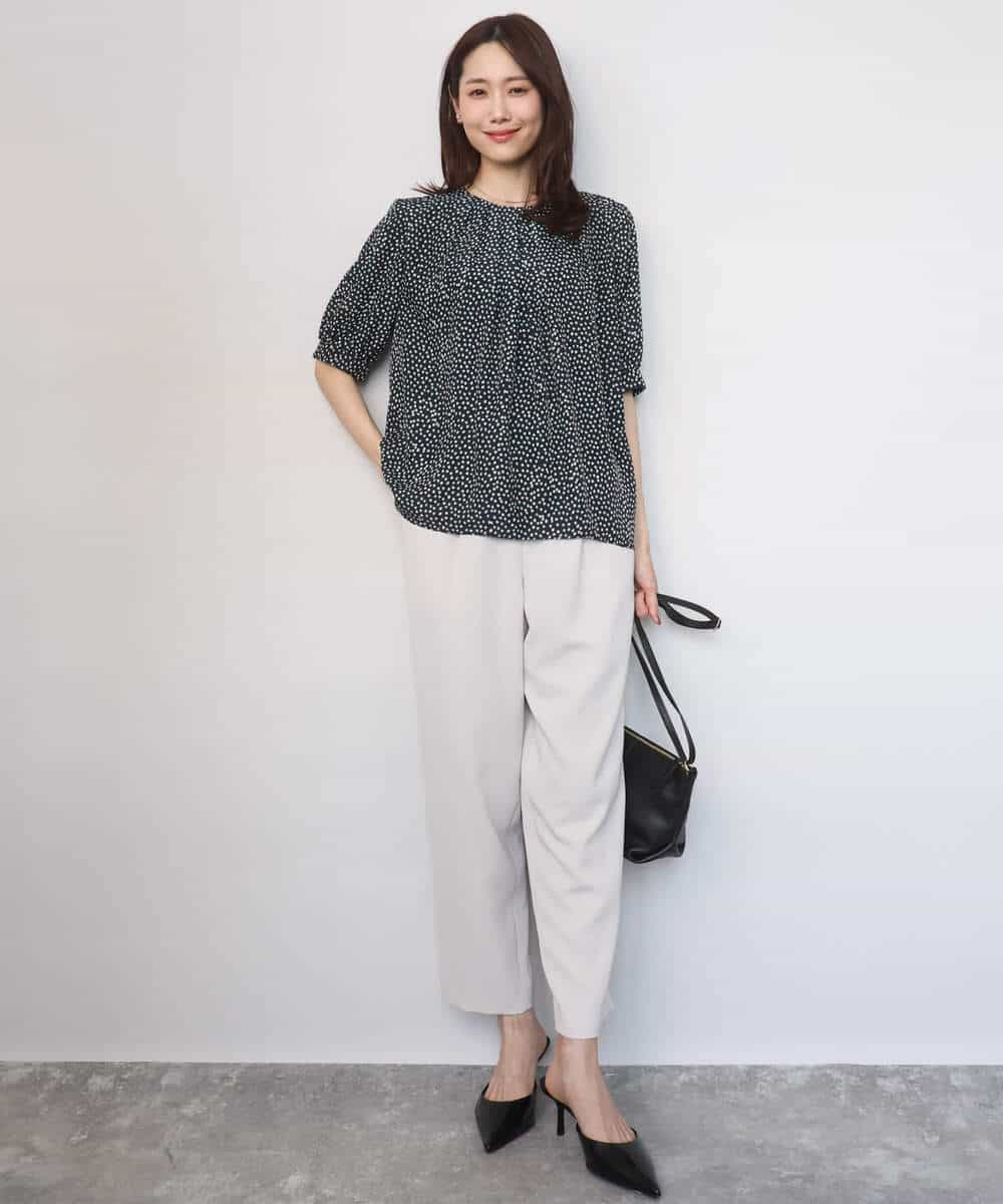 FOBGD42150 MK MICHEL KLEIN(MK ミッシェルクラン) フラワーモチーフプリントブラウス/接触冷感/UVカット/洗える アイボリー