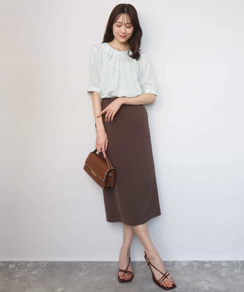 FOBGD42150 MK MICHEL KLEIN(MK ミッシェルクラン) フラワーモチーフプリントブラウス/接触冷感/UVカット/洗える アイボリー