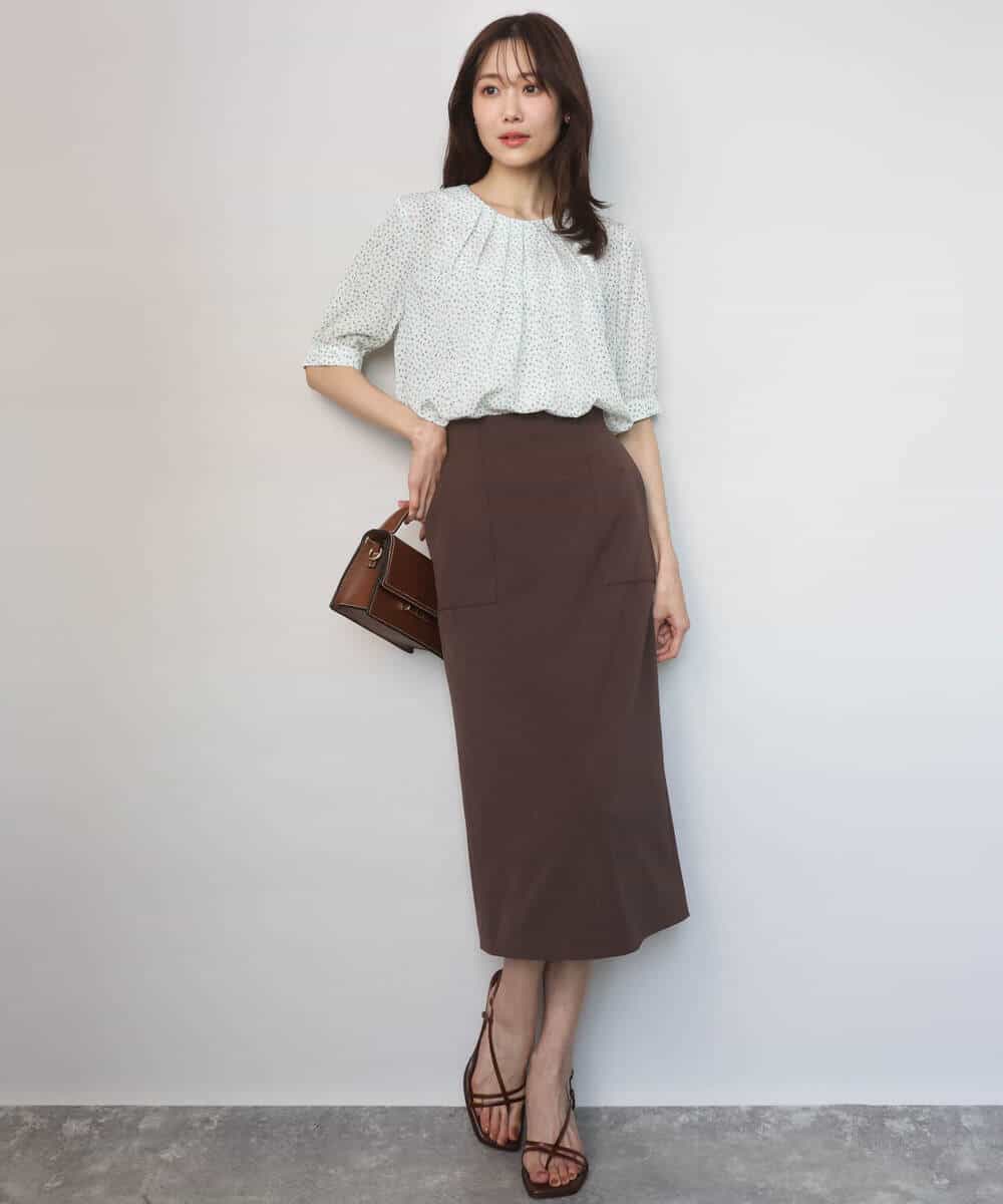 FOBGD42150 MK MICHEL KLEIN(MK ミッシェルクラン) フラワーモチーフプリントブラウス/接触冷感/UVカット/洗える アイボリー