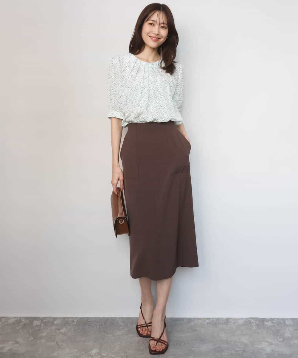 FOBGD42150 MK MICHEL KLEIN(MK ミッシェルクラン) フラワーモチーフプリントブラウス/接触冷感/UVカット/洗える アイボリー