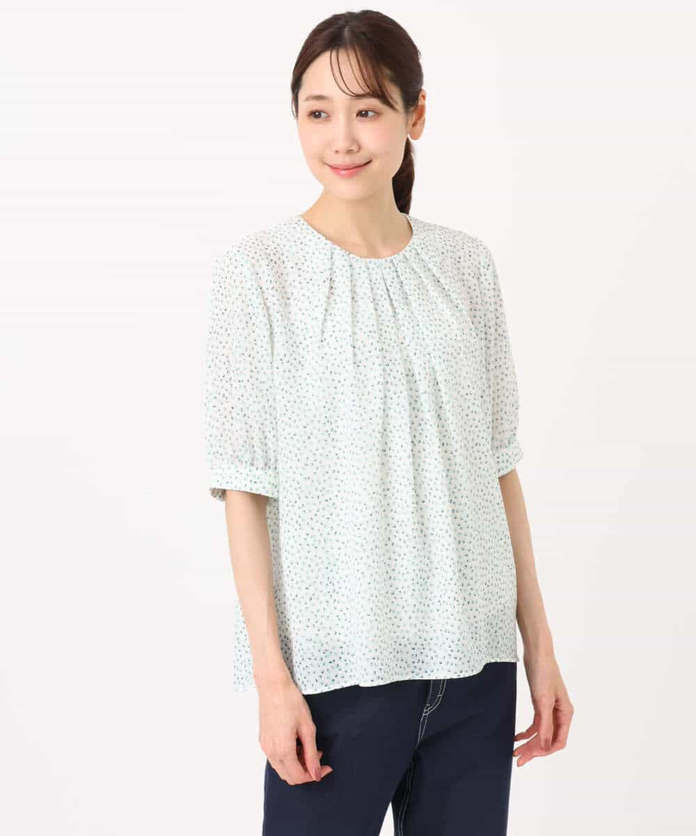 FOBGD42150 MK MICHEL KLEIN(MK ミッシェルクラン) フラワーモチーフプリントブラウス/接触冷感/UVカット/洗える アイボリー