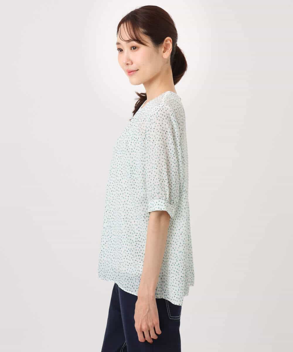 FOBGD42150 MK MICHEL KLEIN(MK ミッシェルクラン) フラワーモチーフプリントブラウス/接触冷感/UVカット/洗える アイボリー