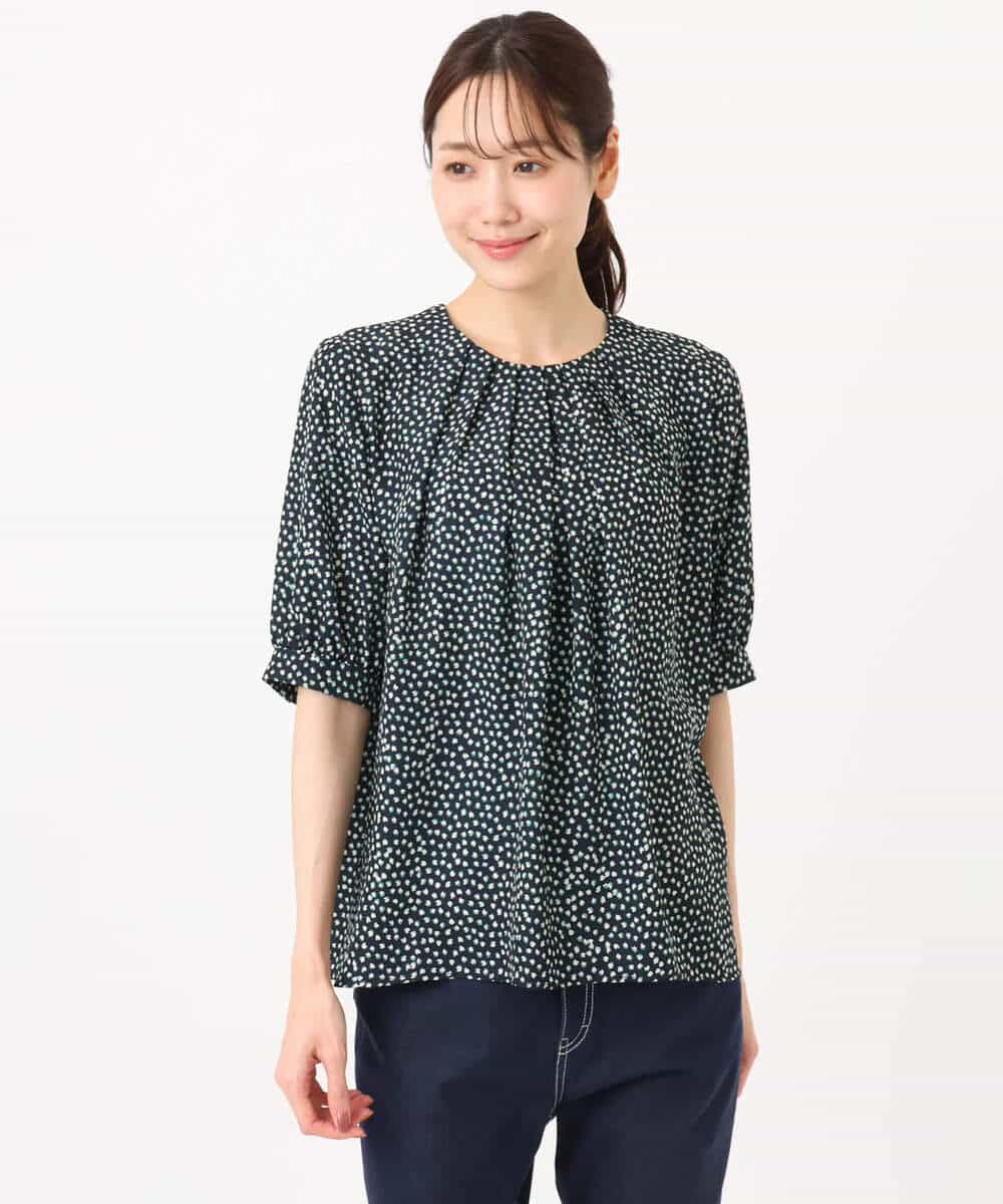 FOBGD42150 MK MICHEL KLEIN(MK ミッシェルクラン) フラワーモチーフプリントブラウス/接触冷感/UVカット/洗える アイボリー