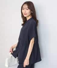 FOBGD44160 MK MICHEL KLEIN(MK ミッシェルクラン) バンドカラーブラウス/接触冷感/UVカット/防シワ/通気性/洗える ネイビー