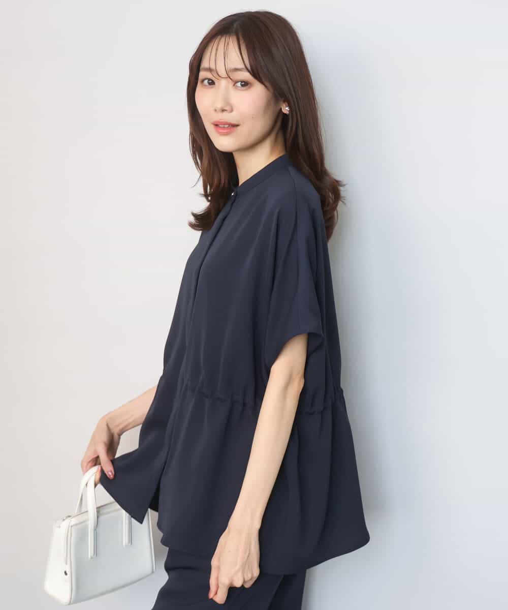 FOBGD44160 MK MICHEL KLEIN(MK ミッシェルクラン) バンドカラーブラウス/接触冷感/UVカット/防シワ/通気性/洗える ネイビー