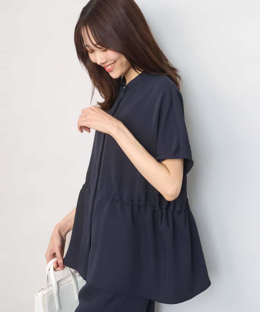 FOBGD44160 MK MICHEL KLEIN(MK ミッシェルクラン) バンドカラーブラウス/接触冷感/UVカット/防シワ/通気性/洗える ベージュ