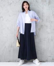 FOBGD46150 MK MICHEL KLEIN(MK ミッシェルクラン) ストライプ柄サッカーシャツブラウス/洗える ネイビー