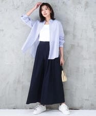 FOBGD46150 MK MICHEL KLEIN(MK ミッシェルクラン) ストライプ柄サッカーシャツブラウス/洗える ネイビー