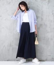 FOBGD46150 MK MICHEL KLEIN(MK ミッシェルクラン) ストライプ柄サッカーシャツブラウス/洗える ネイビー