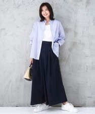 FOBGD46150 MK MICHEL KLEIN(MK ミッシェルクラン) ストライプ柄サッカーシャツブラウス/洗える ネイビー