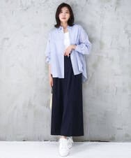 FOBGD46150 MK MICHEL KLEIN(MK ミッシェルクラン) ストライプ柄サッカーシャツブラウス/洗える ネイビー