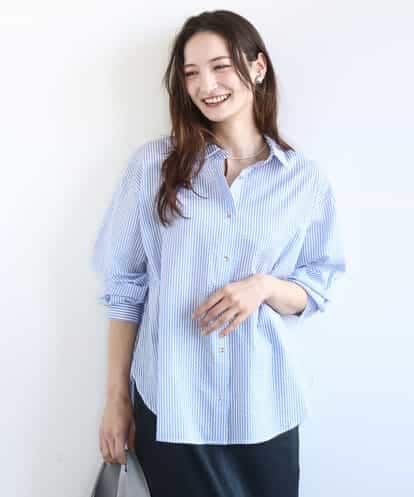 FOBGD46150 MK MICHEL KLEIN ストライプ柄サッカーシャツブラウス/洗える