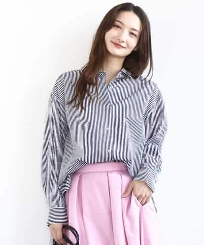 FOBGD46150 MK MICHEL KLEIN ストライプ柄サッカーシャツブラウス/洗える