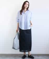 FOBGD46150 MK MICHEL KLEIN(MK ミッシェルクラン) ストライプ柄サッカーシャツブラウス/洗える ネイビー