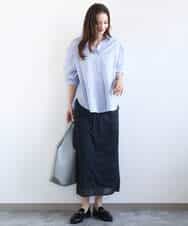 FOBGD46150 MK MICHEL KLEIN(MK ミッシェルクラン) ストライプ柄サッカーシャツブラウス/洗える ネイビー