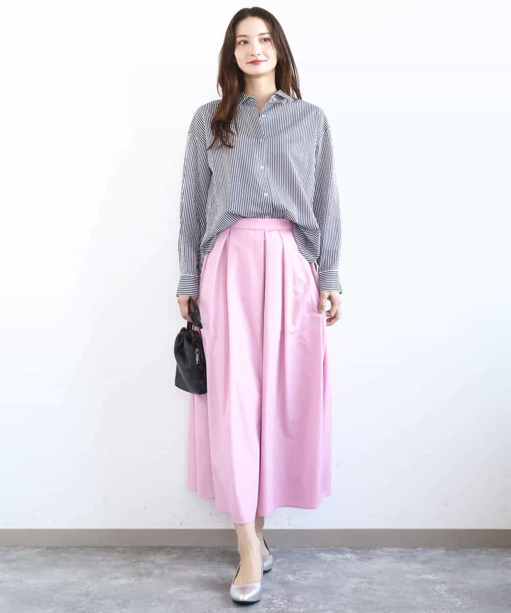 FOBGD46150 MK MICHEL KLEIN(MK ミッシェルクラン) ストライプ柄サッカーシャツブラウス/洗える ネイビー