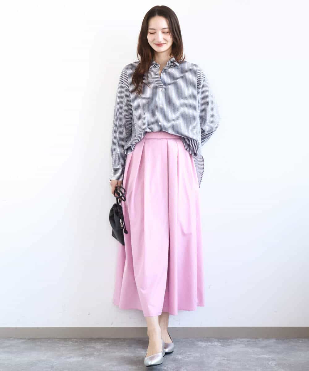 FOBGD46150 MK MICHEL KLEIN(MK ミッシェルクラン) ストライプ柄サッカーシャツブラウス/洗える ネイビー