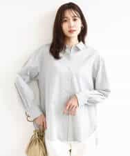 FOBGD46150 MK MICHEL KLEIN(MK ミッシェルクラン) ストライプ柄サッカーシャツブラウス/洗える ネイビー