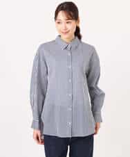 FOBGD46150 MK MICHEL KLEIN(MK ミッシェルクラン) ストライプ柄サッカーシャツブラウス/洗える ネイビー