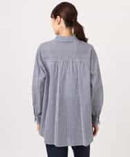 FOBGD46150 MK MICHEL KLEIN(MK ミッシェルクラン) ストライプ柄サッカーシャツブラウス/洗える ネイビー