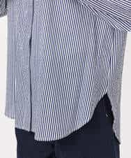 FOBGD46150 MK MICHEL KLEIN(MK ミッシェルクラン) ストライプ柄サッカーシャツブラウス/洗える ネイビー