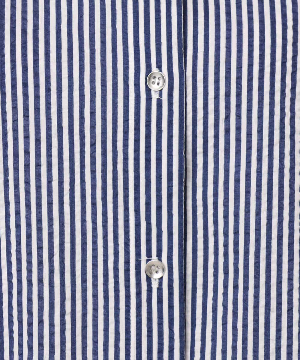 FOBGD46150 MK MICHEL KLEIN(MK ミッシェルクラン) ストライプ柄サッカーシャツブラウス/洗える ネイビー