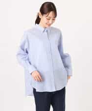 FOBGD46150 MK MICHEL KLEIN(MK ミッシェルクラン) ストライプ柄サッカーシャツブラウス/洗える ネイビー