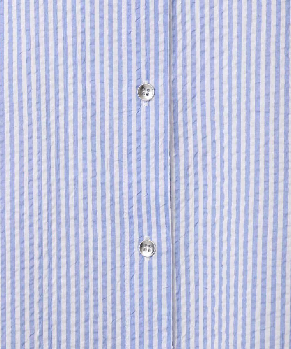 FOBGD46150 MK MICHEL KLEIN(MK ミッシェルクラン) ストライプ柄サッカーシャツブラウス/洗える ネイビー