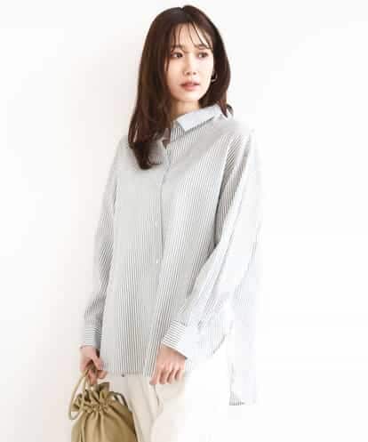 FOBGD46150 MK MICHEL KLEIN ストライプ柄サッカーシャツブラウス/洗える