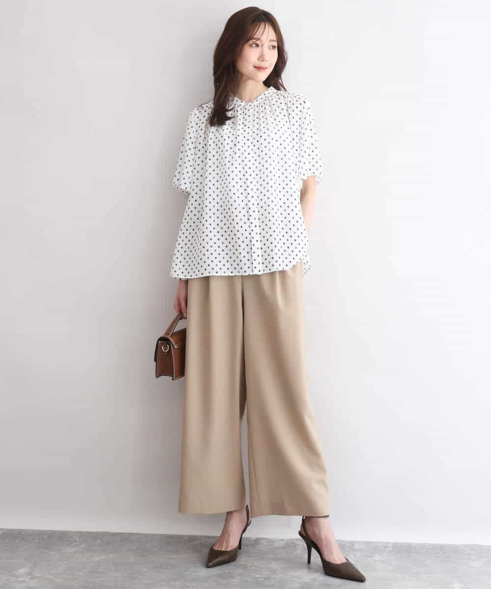 FOBGD51150 MK MICHEL KLEIN(MK ミッシェルクラン) [UVカット/接触冷感/洗える]フレアスリーブ幾何柄ブラウス ネイビー