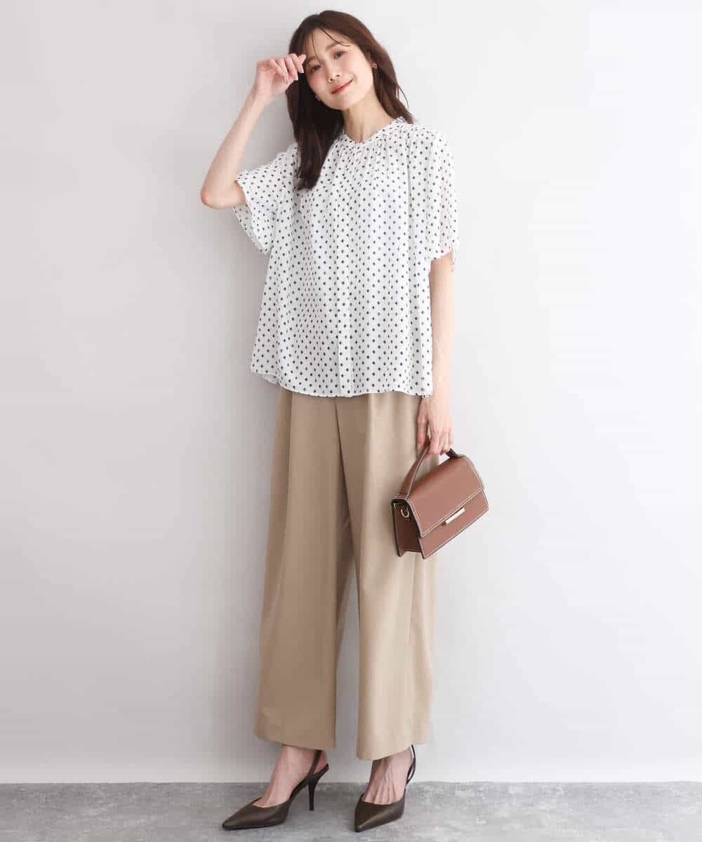 FOBGD51150 MK MICHEL KLEIN(MK ミッシェルクラン) [UVカット/接触冷感/洗える]フレアスリーブ幾何柄ブラウス ネイビー