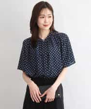 FOBGD51150 MK MICHEL KLEIN(MK ミッシェルクラン) [UVカット/接触冷感/洗える]フレアスリーブ幾何柄ブラウス ネイビー