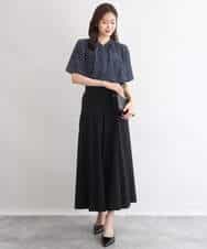 FOBGD51150 MK MICHEL KLEIN(MK ミッシェルクラン) [UVカット/接触冷感/洗える]フレアスリーブ幾何柄ブラウス ネイビー