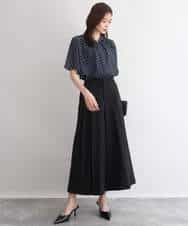 FOBGD51150 MK MICHEL KLEIN(MK ミッシェルクラン) [UVカット/接触冷感/洗える]フレアスリーブ幾何柄ブラウス ネイビー