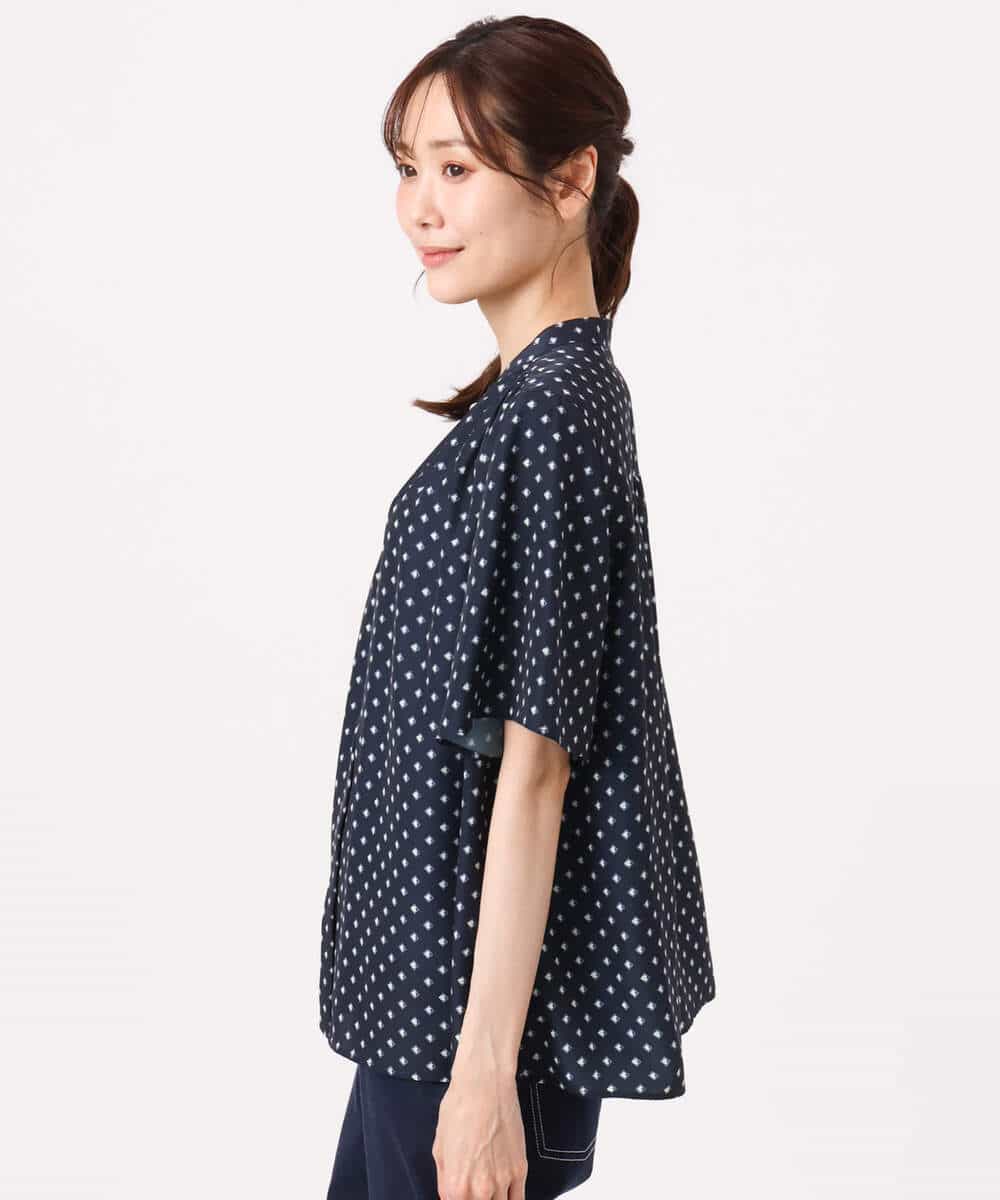 FOBGD51150 MK MICHEL KLEIN(MK ミッシェルクラン) [UVカット/接触冷感/洗える]フレアスリーブ幾何柄ブラウス ネイビー