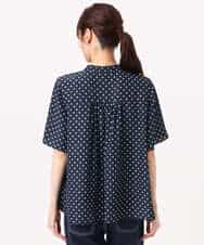 FOBGD51150 MK MICHEL KLEIN(MK ミッシェルクラン) [UVカット/接触冷感/洗える]フレアスリーブ幾何柄ブラウス ネイビー