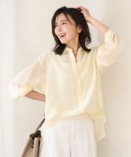 FOBGD57150 MK MICHEL KLEIN(MK ミッシェルクラン) [接触冷感/洗える]ドビーストライプ柄シアーシャツブラウス ライトイエロー